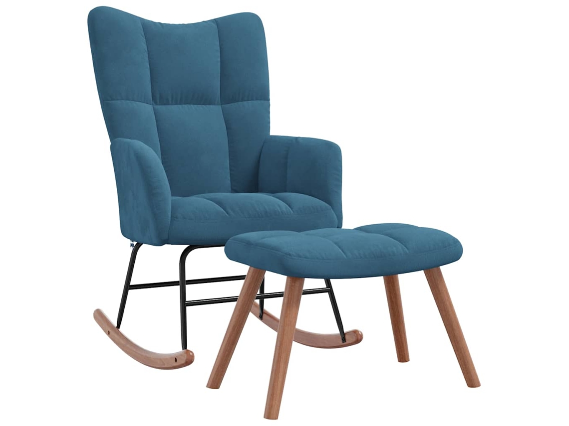 Rocking Chair With Stool, Rocking Chairs With Stools Vidaxl Azul Veludo