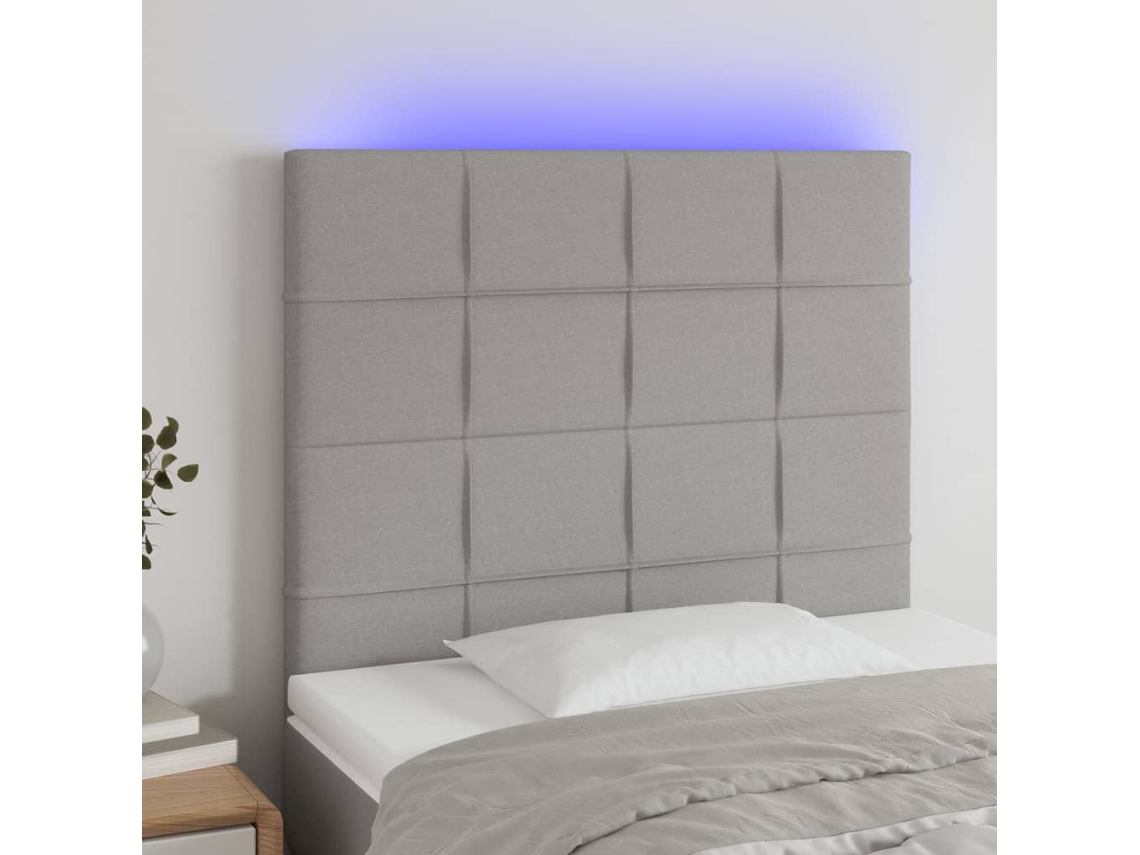 Vidaxl Cabeceira Cama C/ Luzes Led Tecido 90x5x118/128cm Cinza-claro