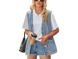 2026 chaleco Vaquero Oversize para Mujer Lavado Desgastado Botones Sin Mangas Vientre Largo