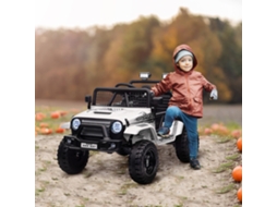Carro Elétrico Infantil Branco Em Plástico E Metal Com Suspensão Macia, Controle Remoto, Luzes Led, Buzina E Motores 12v