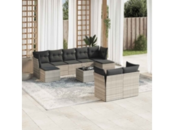 Vidaxl 10 Pcs Conj. Sofás Jardim Com Almofadões Vime Pe Cinzento-claro