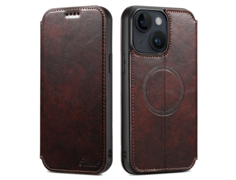 Capa Magsafe Para Iphone 14 Plus Suteni Pele Sintética Magnética Castanho