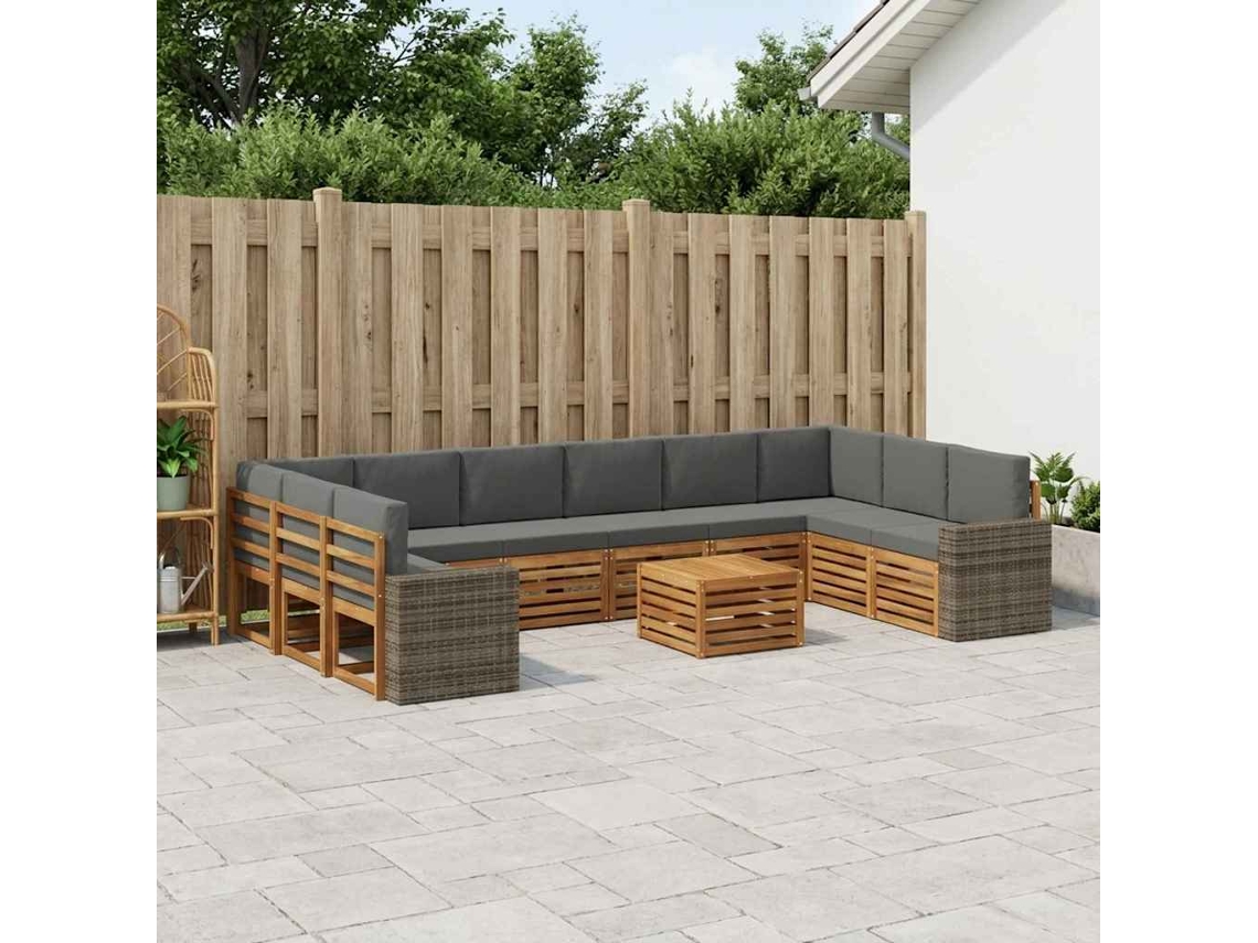 Vidaxl Conjunto De Sofás Para Exterior 11 Unid. Natural E Antracite