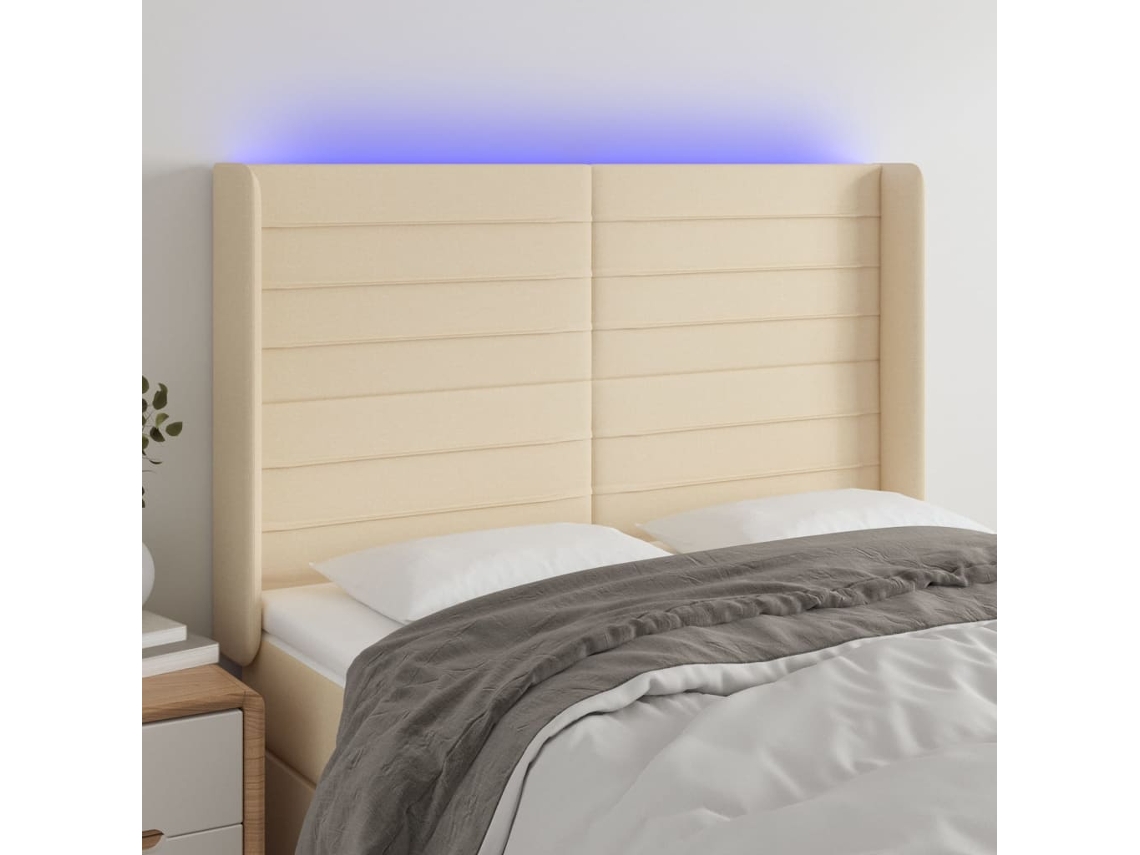 Vidaxl Cabeceira Cama C/ Luzes Led Tecido 147x16x118/128 Cm Cor Creme