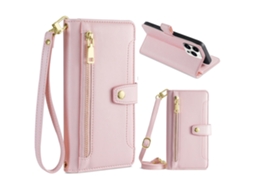 Capa Pega Para Iphone 15 Pro Max Pele Sintética Com Porta-cartões Rosa