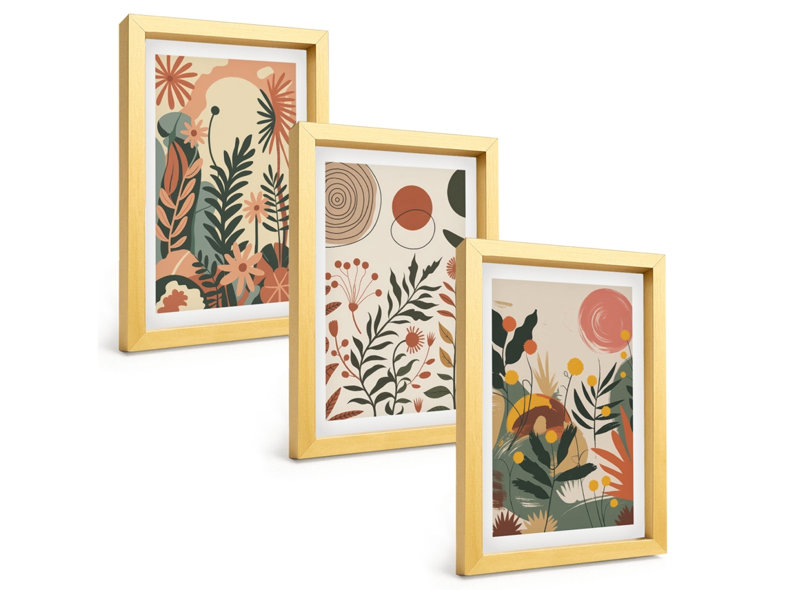 Composição De Quadros Padrões De Plantas, Vintage, Pastel Espelharte (3 Peças 20x30 Cm)