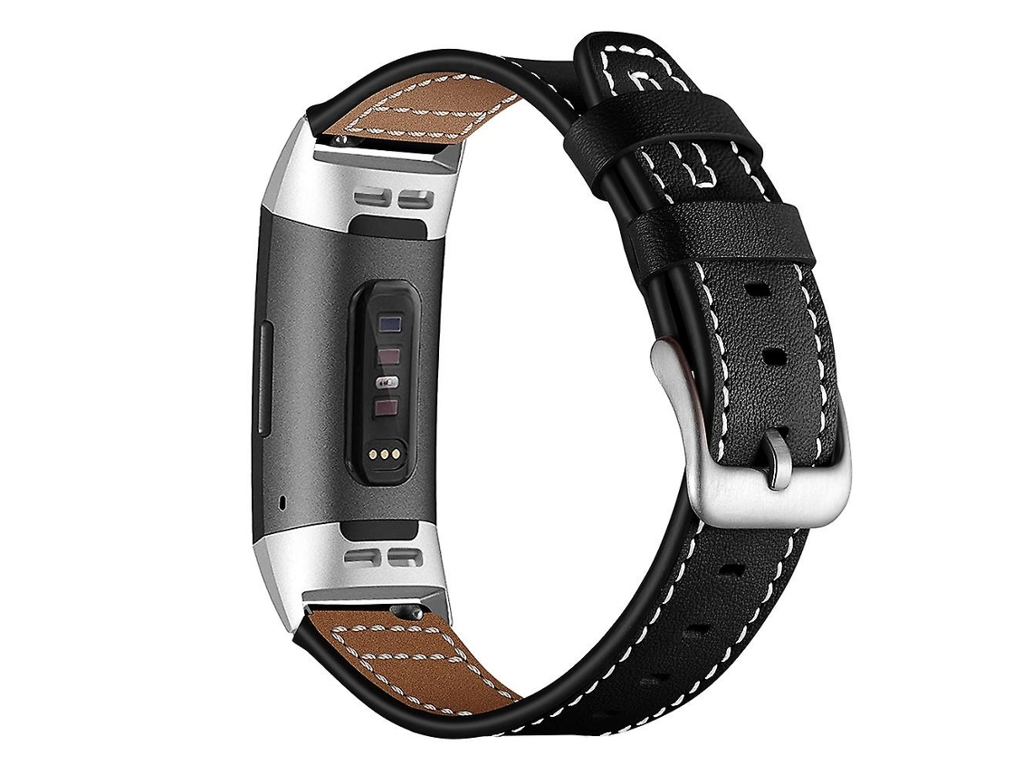 Pulseira de relógio inteligente revestida em couro genuíno para Fitbit Charge 4/3 Ly Ebike