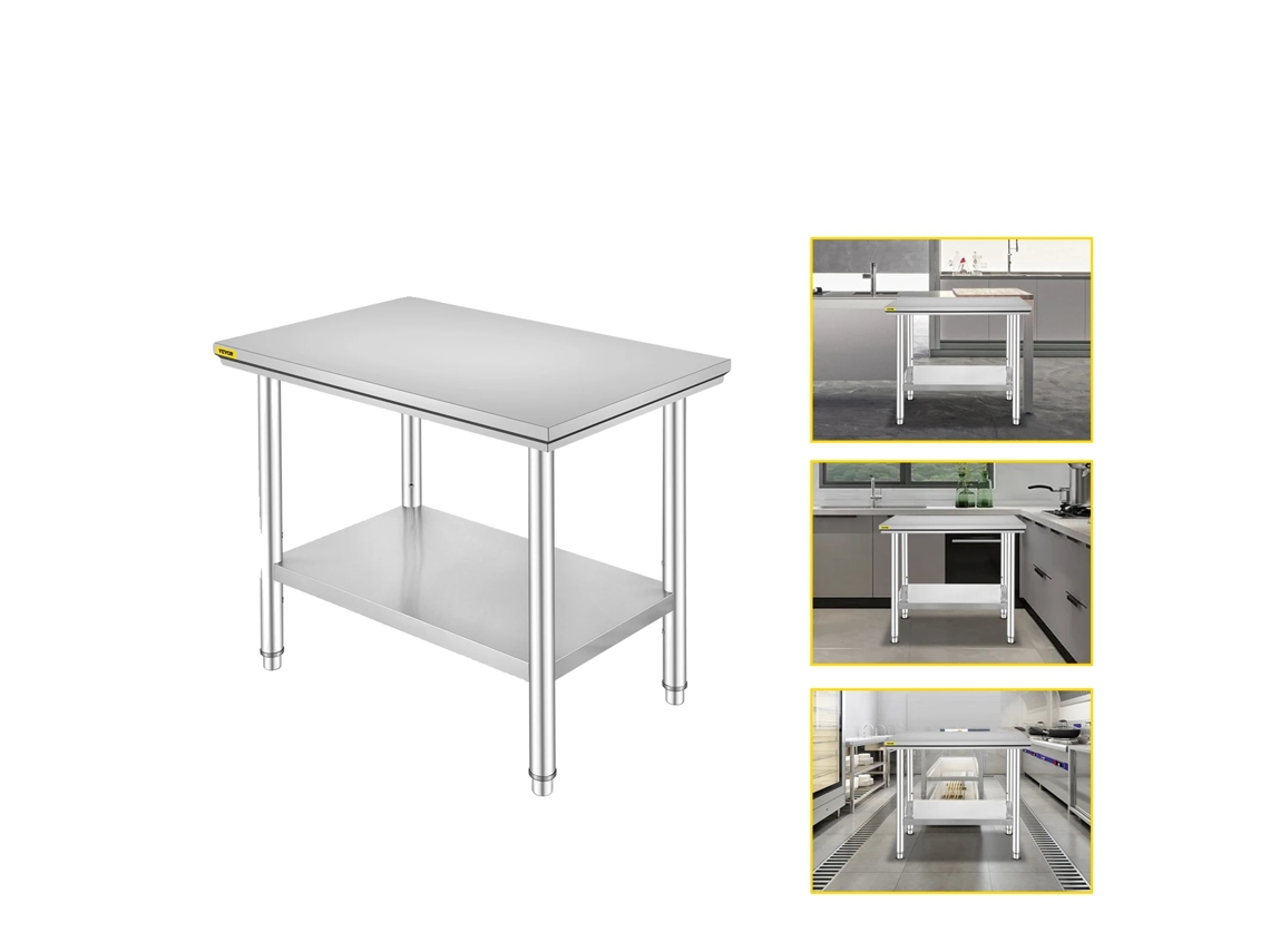 Bancada De Trabalho Em Aço Inoxidável Para Cozinha, Construção Durável, Altura Ajustável, 35x24x32 Polegadas 286lbs