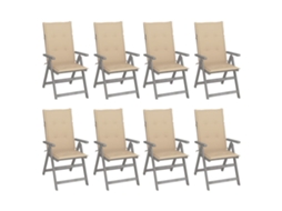 Vidaxl Cadeiras Jardim Reclináveis C/ Almofadões 8 Pcs Acácia Cinzento