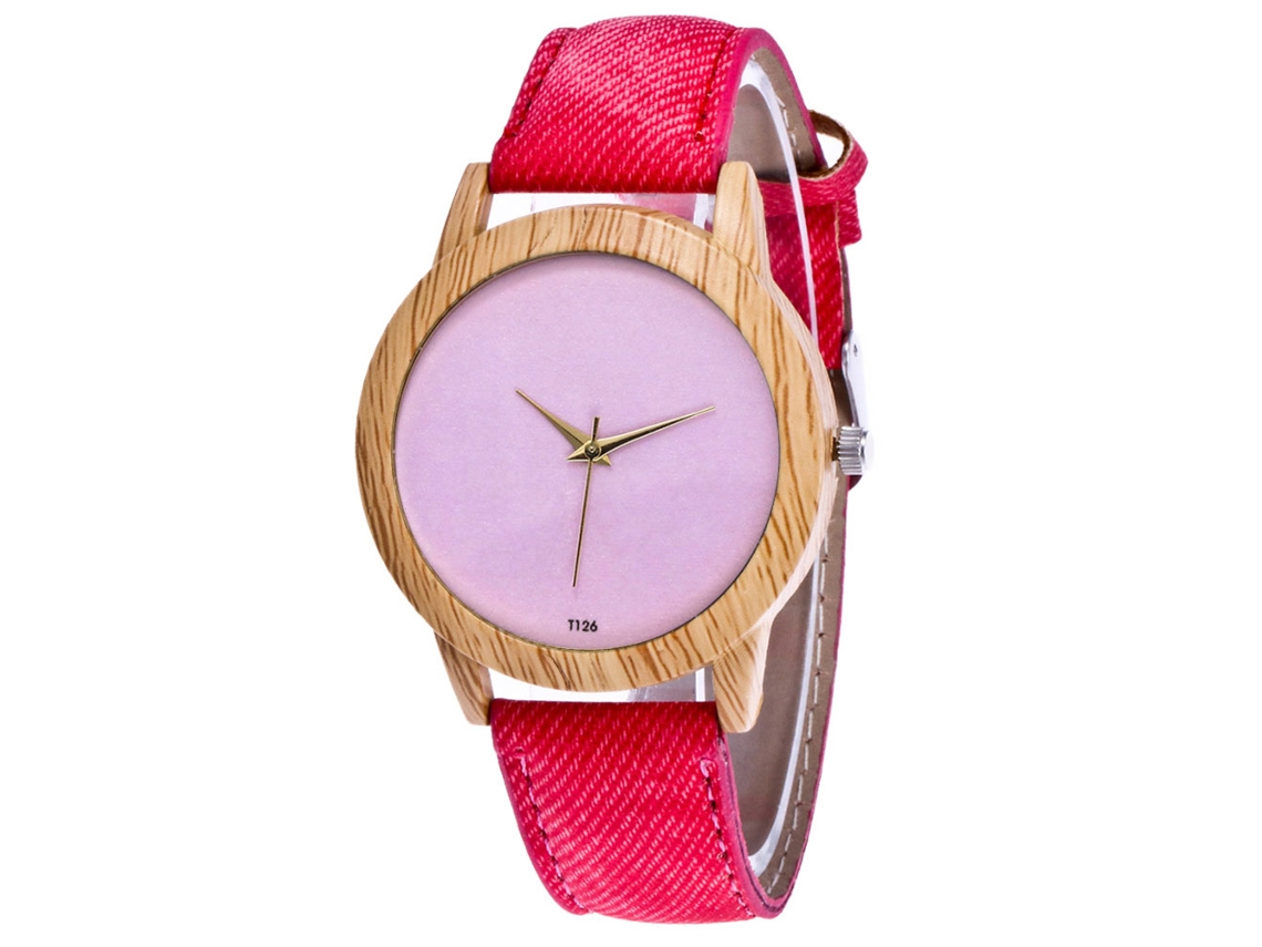 Relógio de Pareja de Pulso de Liga com Mostrador Redondo Rosa Quartzo Canvas (vermelho)