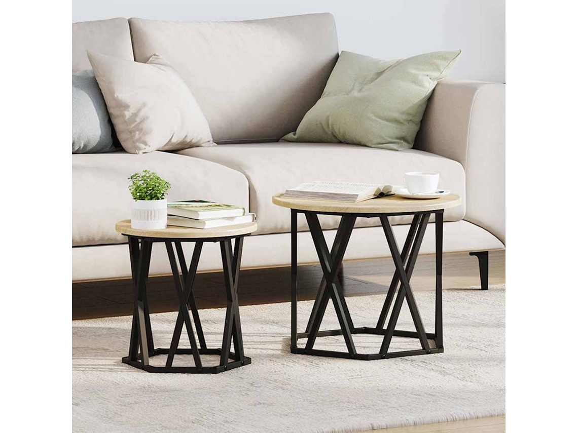 Vidaxl Mesa Lateral 2 Pcs Carvalho Sonoma Madeira De Engenharia E Aço