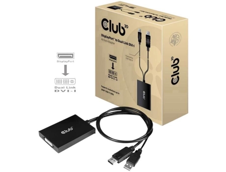 Adaptador de Tv Club3D Cac-1010 Monitor 1X Displayport Macho Usb 2.0 Tipo a Macho 1X Dvi Fêmea 245 Pinos Preto 1 Pcs Cabo CLUB 3D