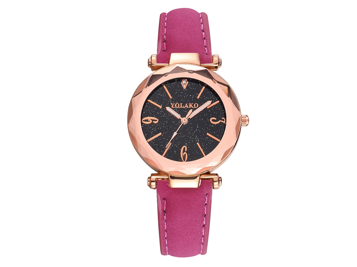 Relógio de Pulso Feminino Yolako de Quartzo com Pulseira de Couro Artificial Rosa vermelho