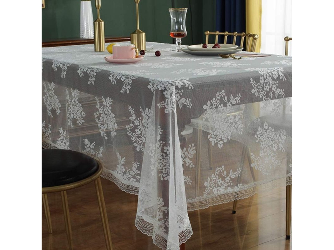 Mantel De Encaje Blanco Clásico Para Boda Con Bordado Vintage Y Bordes Escallopados Ligero