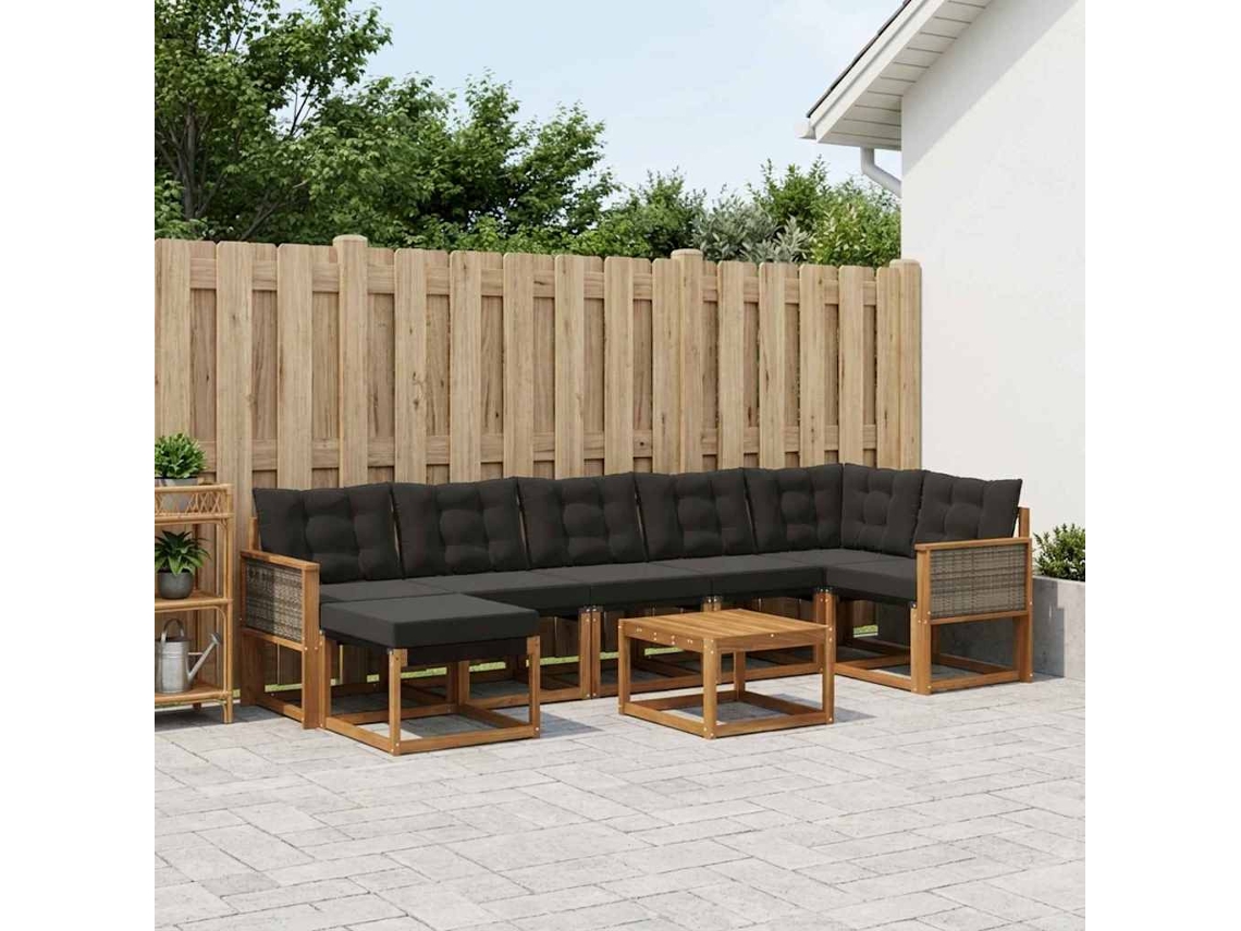 Vidaxl Conjunto De Sofás Para Exterior 8 Pcs Natural E Preto