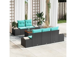 Vidaxl Conjunto De Sofá De Jardim 6 Unid. Preto E Turquesa Vime Pe