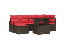 Maison Exclusive - Conjunto De Sofá De Jardim 7 Unid. Marrom E Vermelho