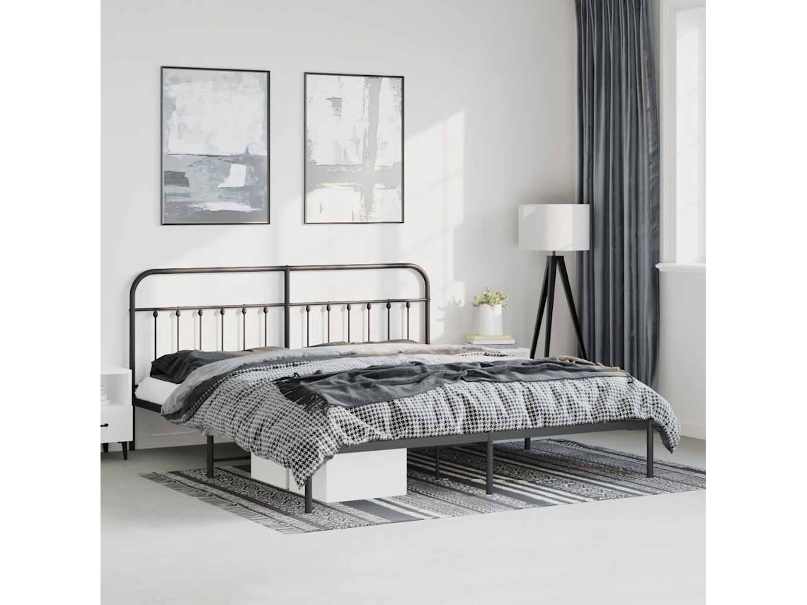 Vidaxl Estrutura De Cama Com Cabeceira 193x203 Cm Metal Preto