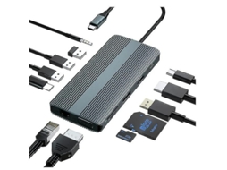 Estação de encaixe USB C 12 em 1 monitor triplo tipo C hub para laptop 4k DP HDMI 1080p VGA 100w PD 2 USB3.0 USB C 3.0 USB2.0 1000m Ethernet Yizhood