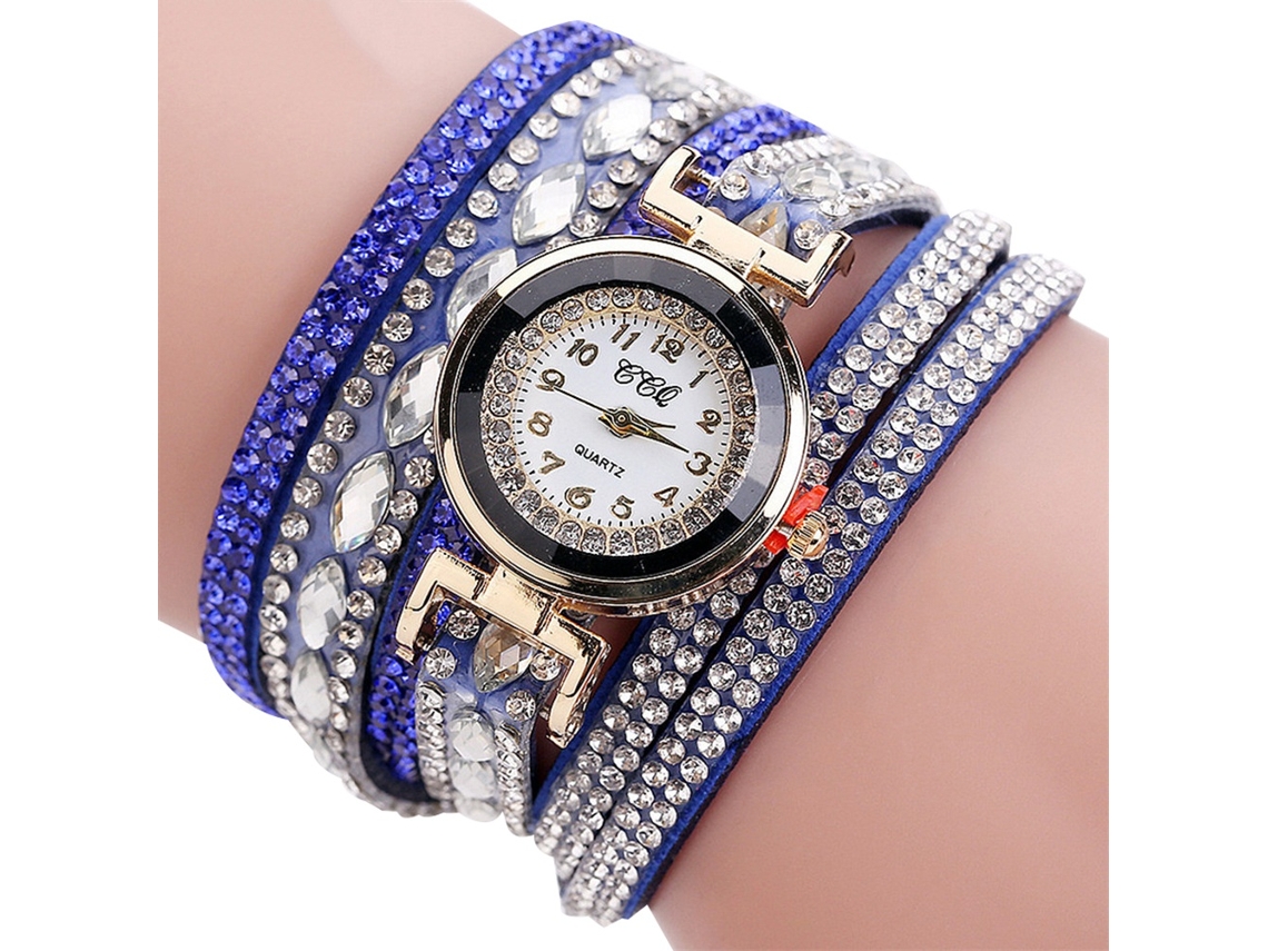 Relógio Analógico Feminino de Pulseira com Quartzo e Pedras de Circonio em Cor Azul