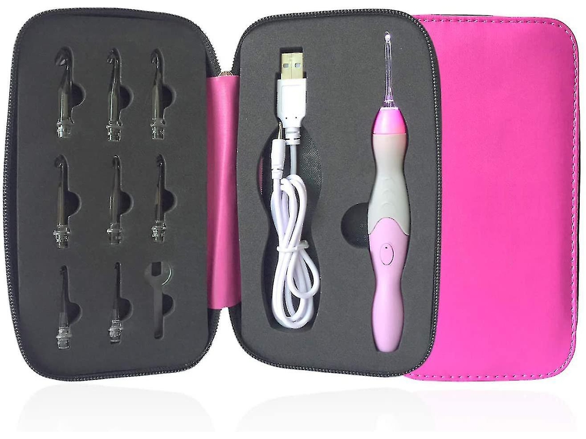 Conjunto de agulhas de crochê luminosas, 9 tamanhos, cabeças intercambiáveis ​​de 2,5 mm a 6,5 ​​mm, com cabos ergonômicos, Slowmoose Recar