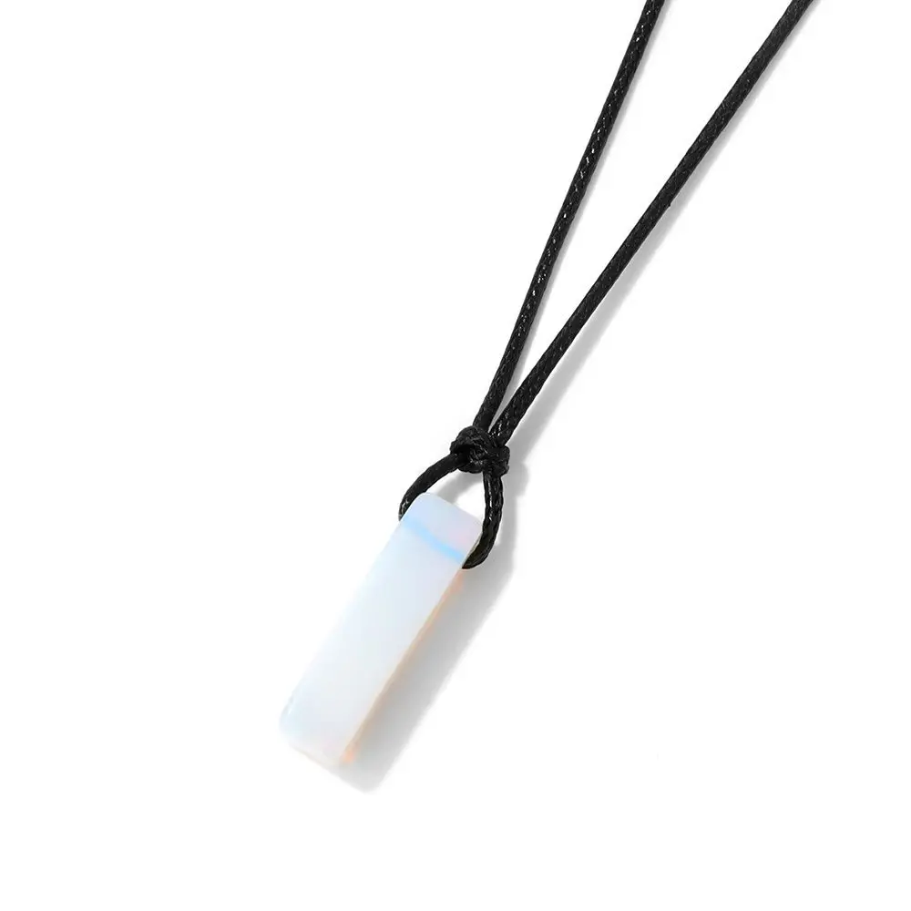 Colar com Pingente Retangular de Pedra Natural , Colar de Cristal para Cura. MDUG (opala, 45 65 Cm)