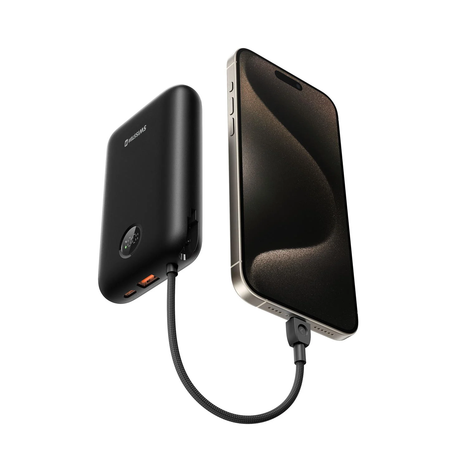Powerbank SWISSTEN Voltbox 30000 mAh com Cabos Integrados USB-C e Lightning