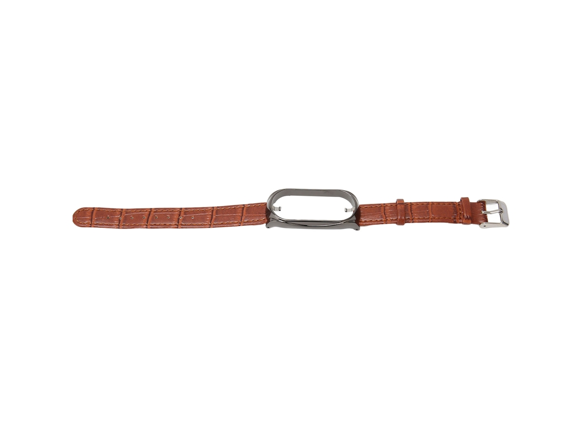 Pulseira De Couro Pu Para Mi Band 7 Marrom Preto