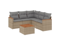 Conjunto de 6 sofás de jardim com almofadões Vime Pe Bege MAISON EXCLUSIVE (80x200 cm)