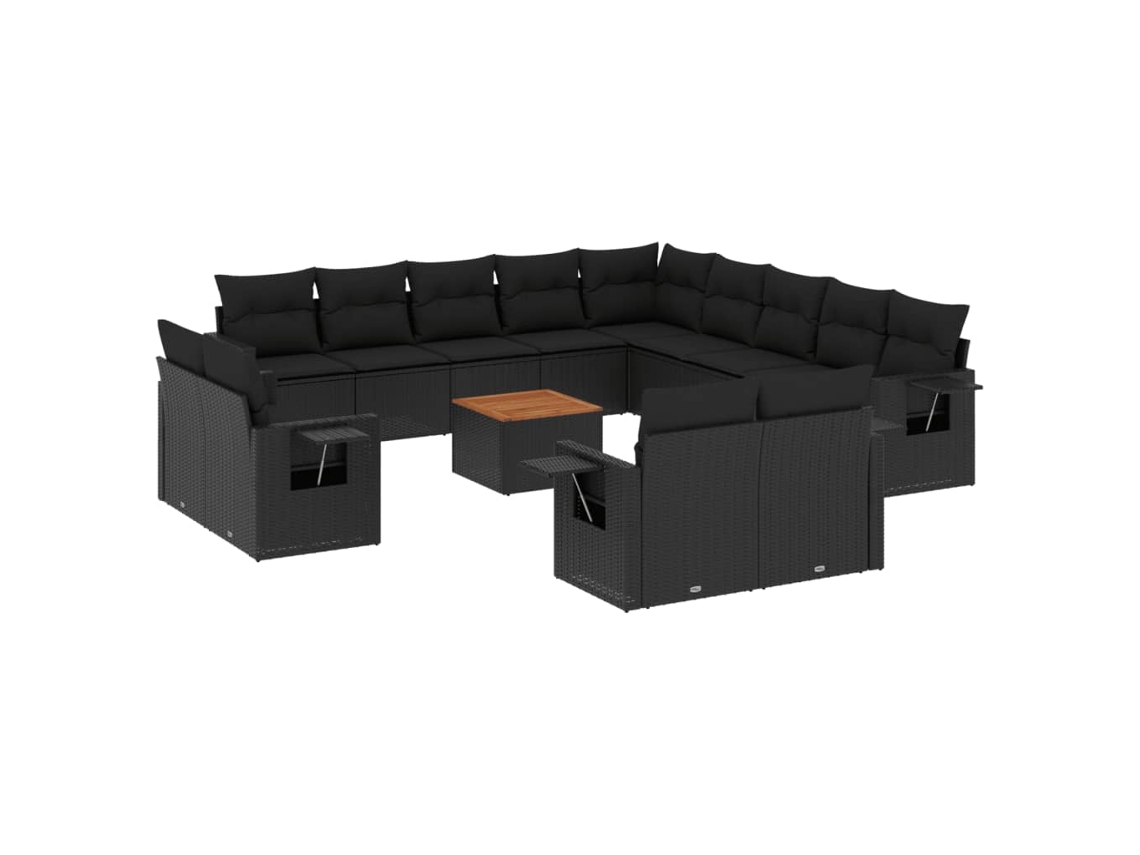 Conjunto de 14 Sofás para Jardim com Almofadões Vime Pe Preto MAISON EXCLUSIVE (N/A)