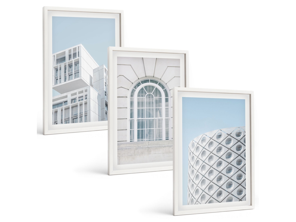 Composição De Quadros Na Parede Arquitetura Moderna Geometria Moldura Branca Pinturas De Quarto Espelharte (3 Piezas De 40x60 Cm)