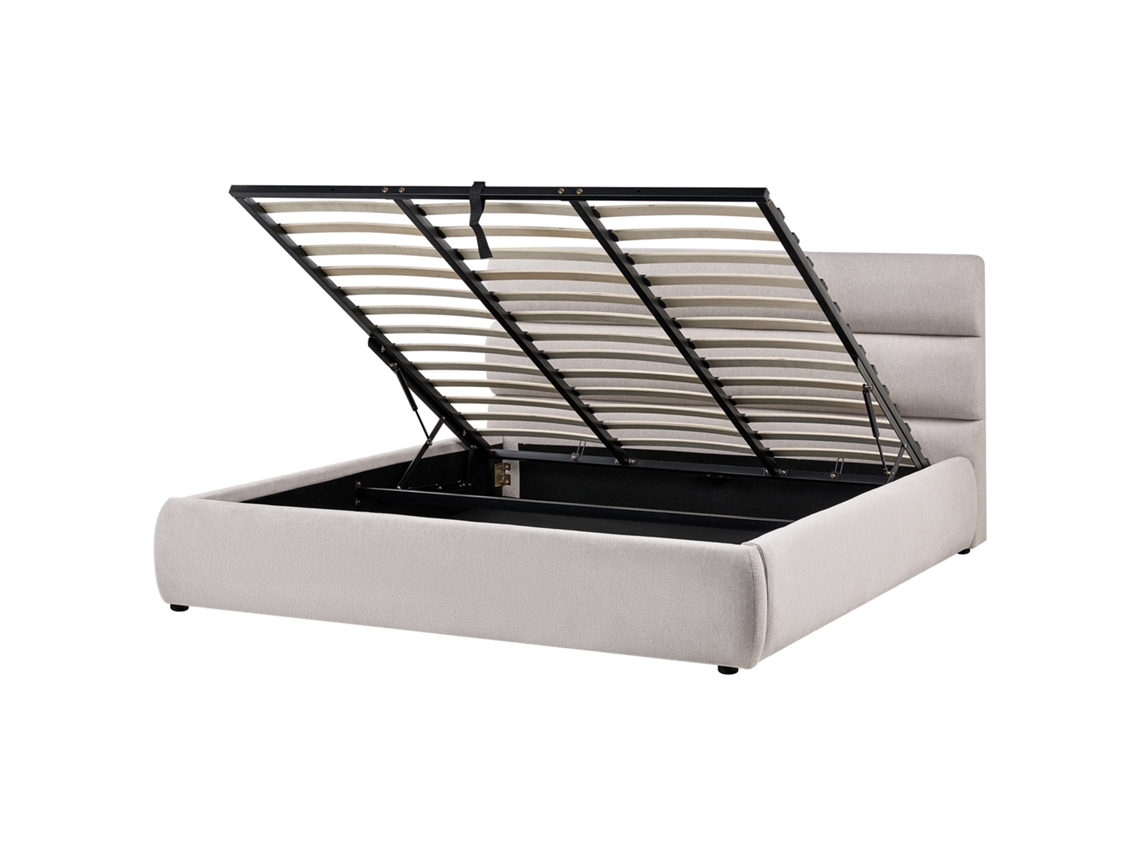 Cama Con Almacenaje Beliani Bonifacio De Lino Sintético Gris 199x230x106