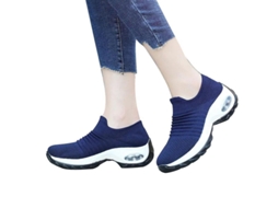Tênis De Caminhada Feminino Sock Sneakers Leve Flexível Respirável Com Amortecimento E Solado Antiderrapante Azul Branco