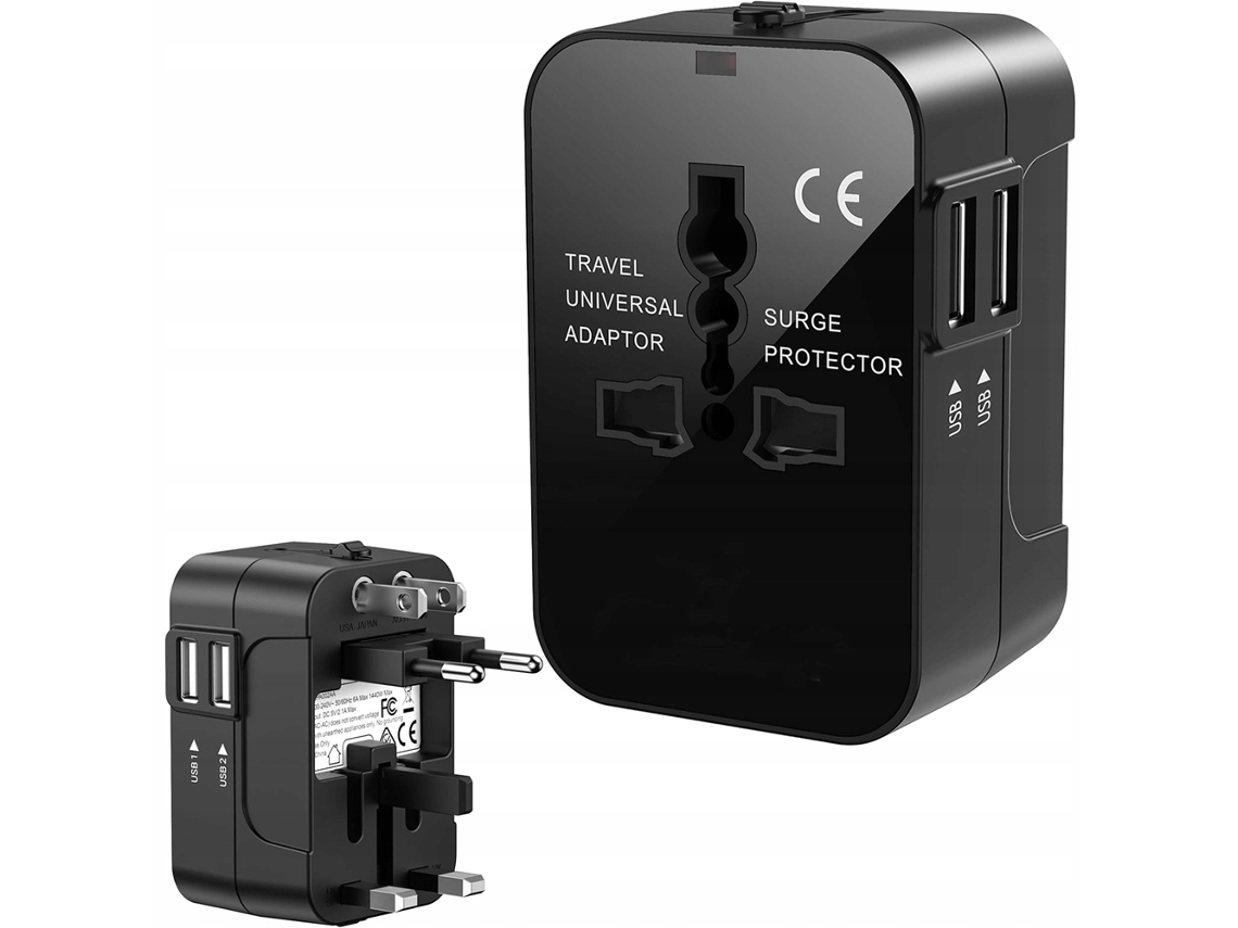 Adaptador De Viagem Universal Com 2 Portas Usb, Plugue Internacional Para Ásia, Reino Unido, Ue, Eua E Austrália, Design Compacto E Suporte Para 100