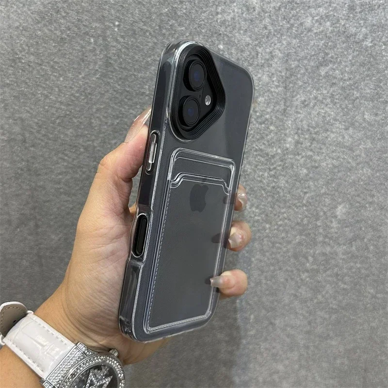 Capa Transparente Para Iphone 12 Pro (preta) Com Porta-cartões E Moldura Resistente A Impactos.