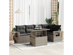 Vidaxl 6 Pcs Conjunto Sofás De Jardim Com Almofadões Vime Cinzento
