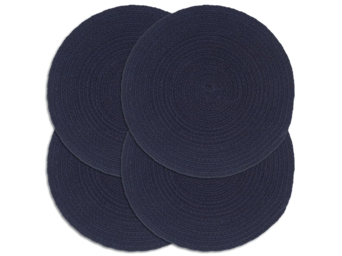 Vidaxl Individuais Mesa 4 Pcs Algodão Liso 38 Cm Redondo Azul-marinho