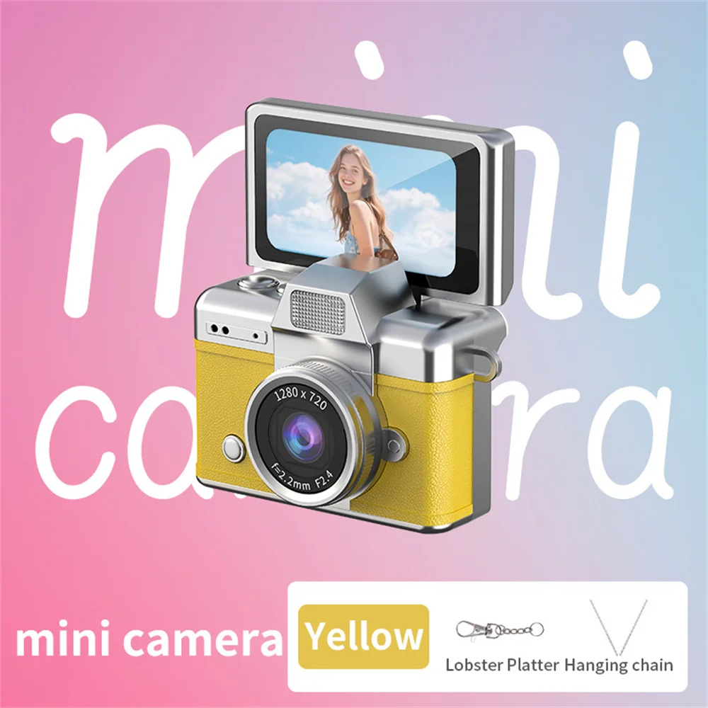 Mini Câmera Digital Portátil com Tela Giratória de 180° para Selfies, Flash e Diversos Filtros. MDUG (amarelo 32g)