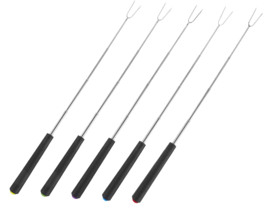 Conjunto De 5 Garfos Para Churrasco Gleavi Em Aço Inoxidável Com Cabos Coloridos, Ideais Para Assar Salsichas E