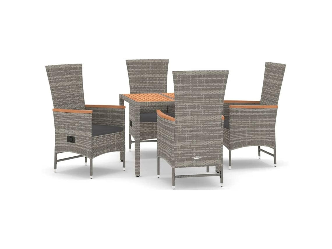 Maison Exclusive - 5 Pcs Conjunto De Jantar P/ Jardim C/ Almofadões Vime Pe Cinza