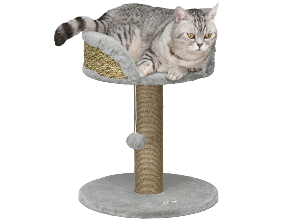 Árvore Para Gatos, Árvore Para Escalar, Arranhador, Brinquedo De Design, Pompom Pendurado + Plataforma De Pelúcia, 40 X 40 X 49 Cm, Juta, Cinza