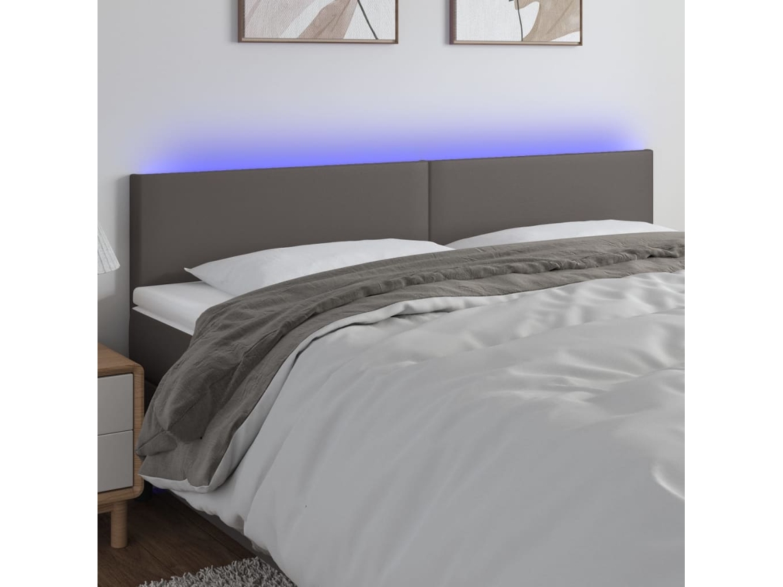 Vidaxl Cabeceira Cama C/ Led 180x5x78/88cm Couro Artificial Cinzento