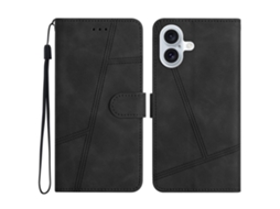 Capa Em Couro Pu, Para Iphone 16 Plus Cor Preto