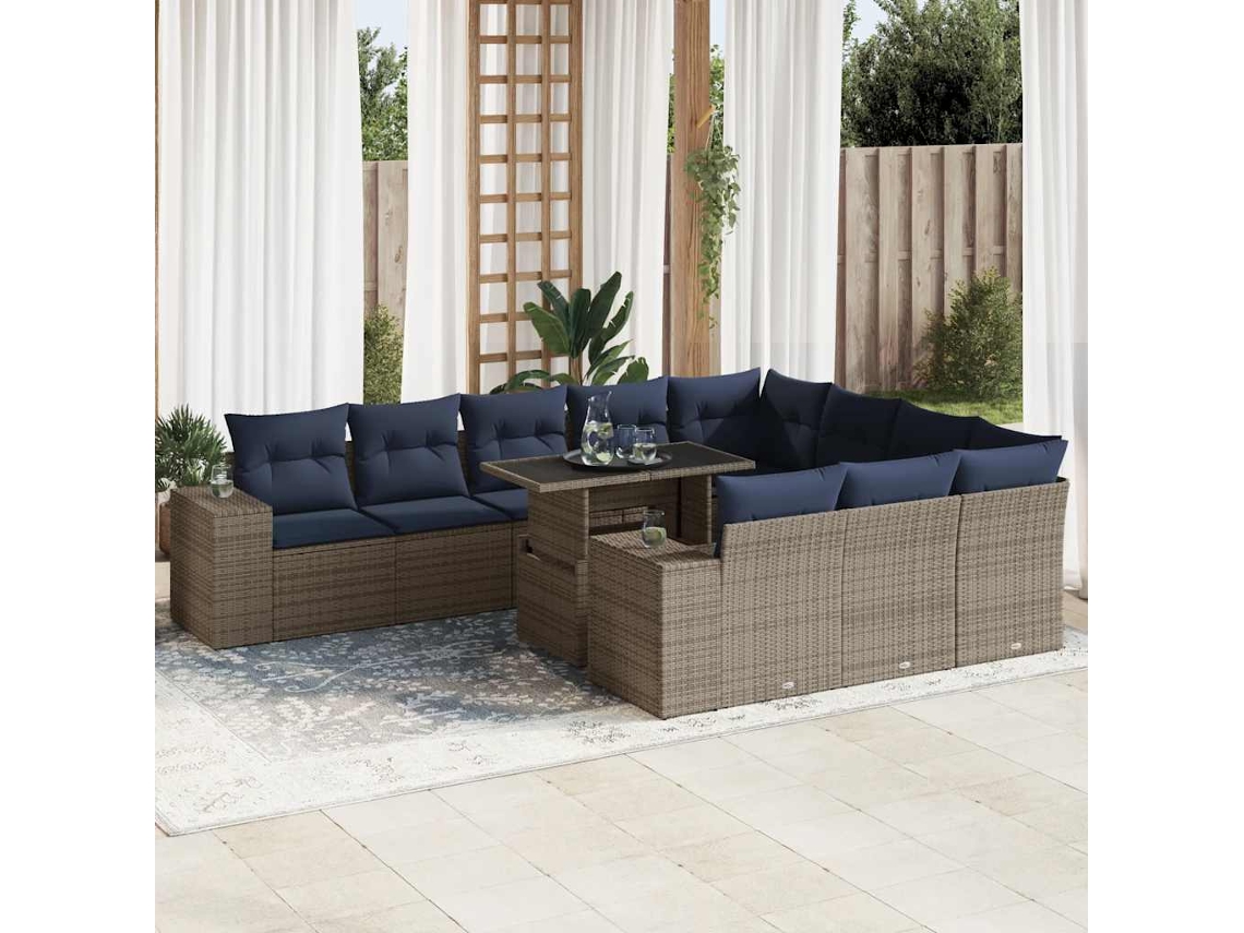 Vidaxl 11 Pcs Conjunto Sofás De Jardim C/ Almofadões Vime Pe/acácia
