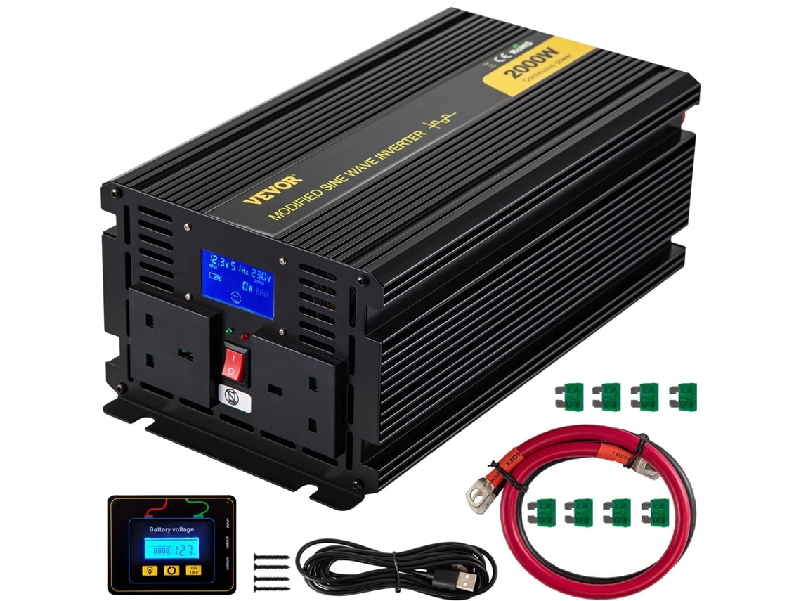 VEVOR Power Inverter 2000W Inversor de Onda Senoidal Modificado Dc 12V para Ac 240V Conversor de Carro (Outlet Grade A)