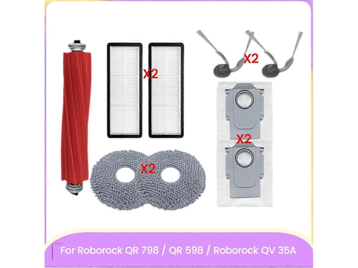 Peças De Reposição Para Roborock Qr 798 / Qr 598 / Qv 35a: Escova Lateral Principal, Filtro Hepa, Saco De Pó, Pano De Limpeza. Limpeza Eficiente.