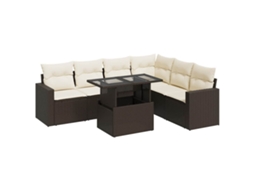 Conjunto de 7 Sofás de Jardim com Almofadões Vime Pe Castanho MAISON EXCLUSIVE (7 pcs)