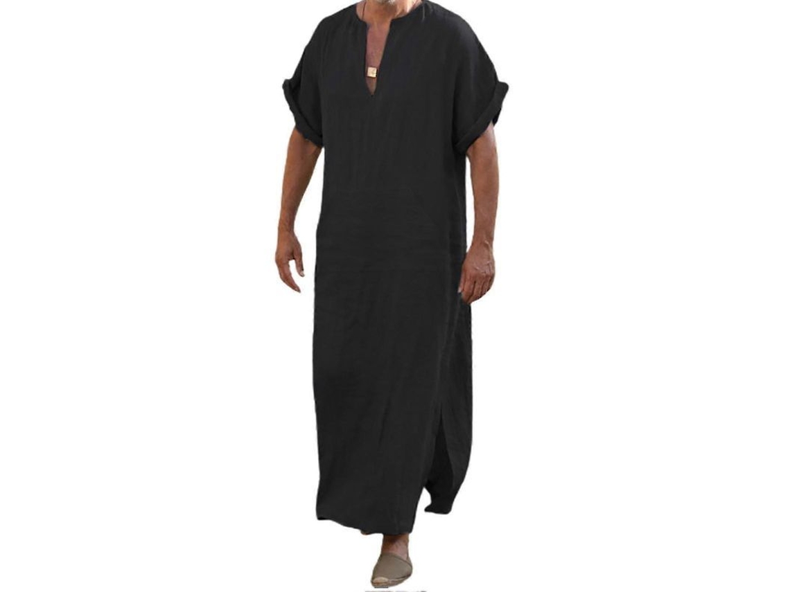 Roupa Tradicional Masculina de Gola V Solta com Borda Curta XL Negro