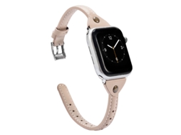 Pulseira de couro genuíno para Apple Watch, design elegante em formato T, Fivela com pinho em T, Cor Damasco com Fivela
