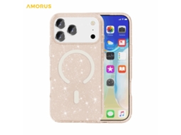 Capa Amorus Para Iphone 17 Pro Max Com Magsafe, Glitter Powder, Pc Tpu - Dourada